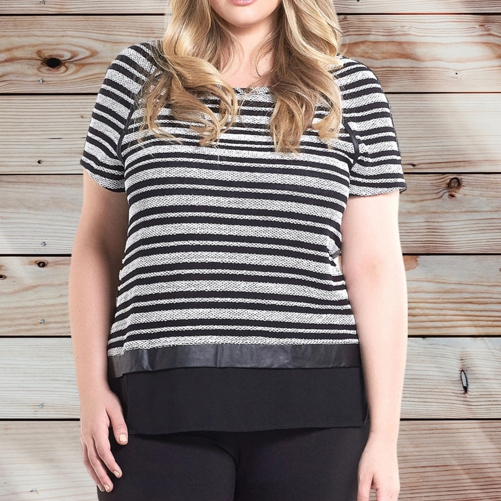 Tart - Nina Stripe Mixed Media Top In Black/white Stripe